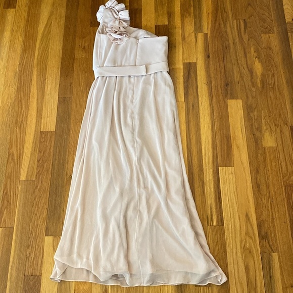 Dessy Girl Tan One Shoulder Dress Size 12 - Picture 7 of 9